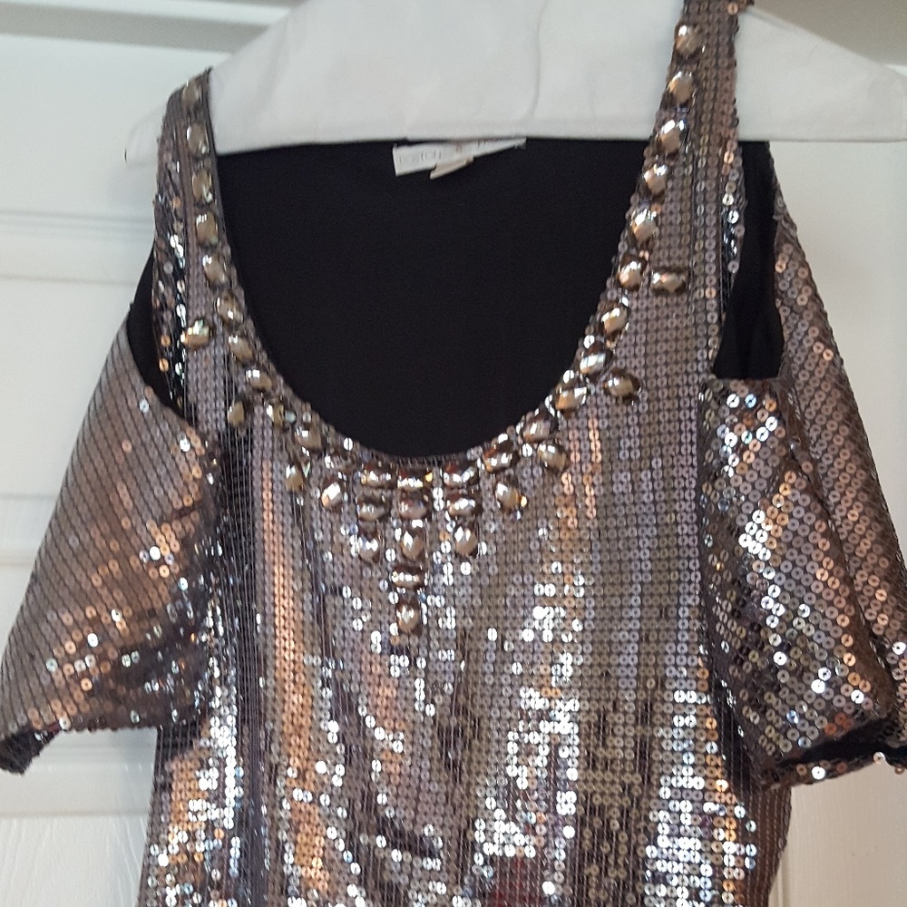 Boston Proper cold shoulder sequin top